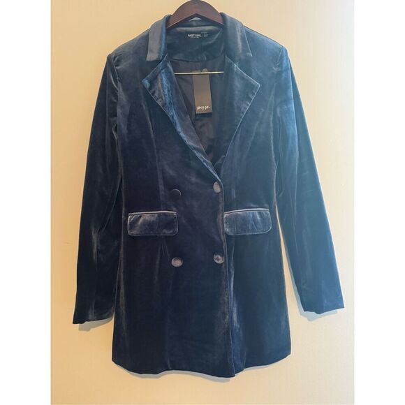 NWT NASTY GAL Navy Velvet Blazer Button Down Long Sleeve Mini Dress US4 - Picture 1 of 9